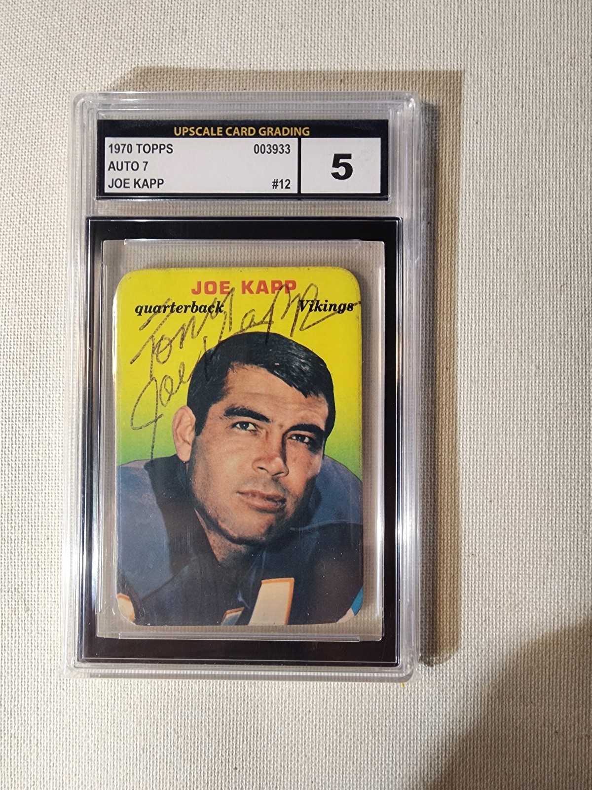 1970 TOPPS #12 JOE KAPP Signed GLOSSY Football Card UCG AUTO 7 CARD 5 RARE !!