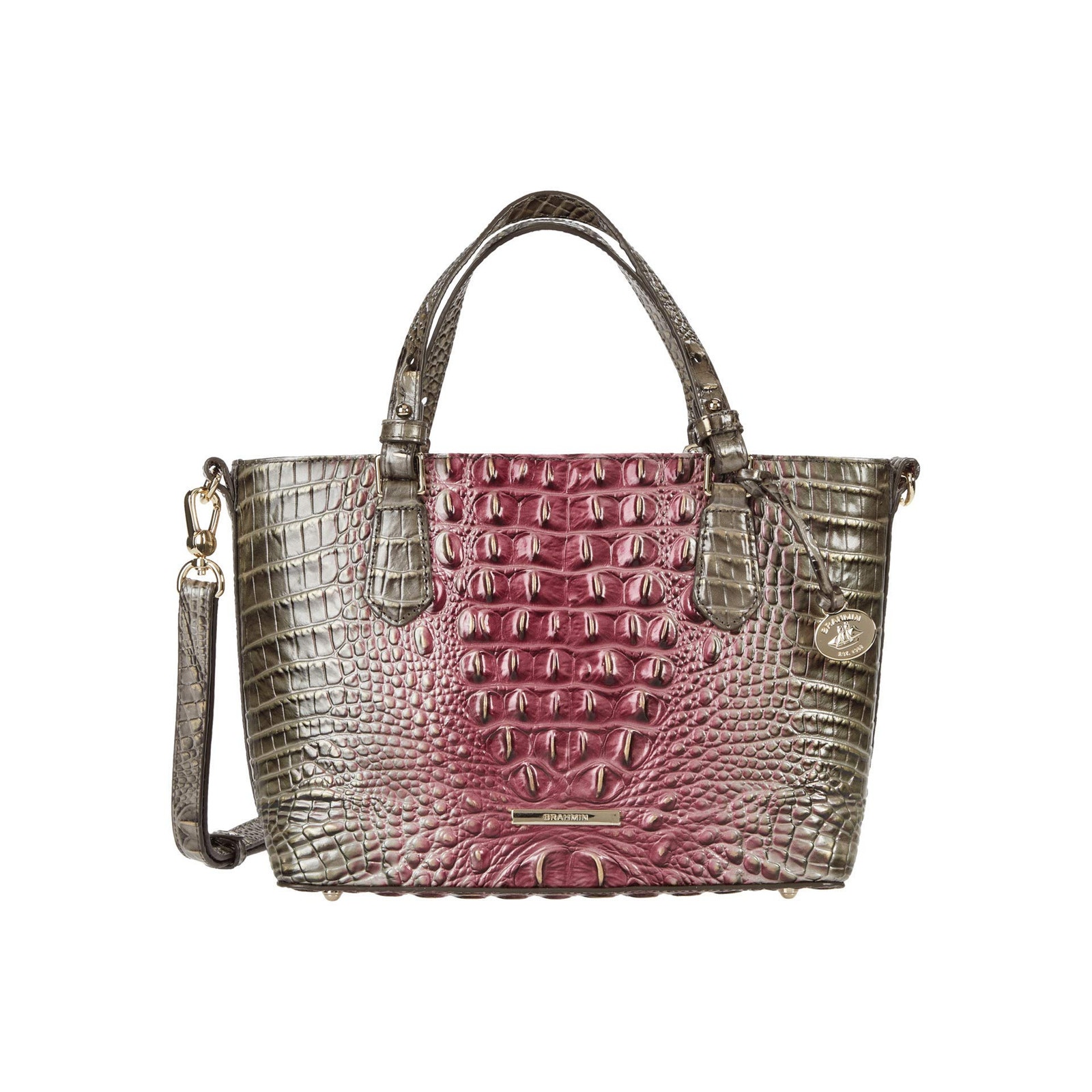 BRAHMIN Ombre Melbourne Mini Misha Satchel Garnet Gray Gag Croc Embossed