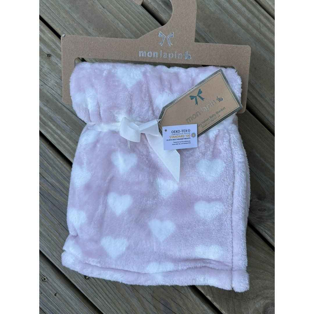 Mon Lapin Luxury Velvet Pink Hearts Baby Girl Blanket Soft Plush Cuddle New