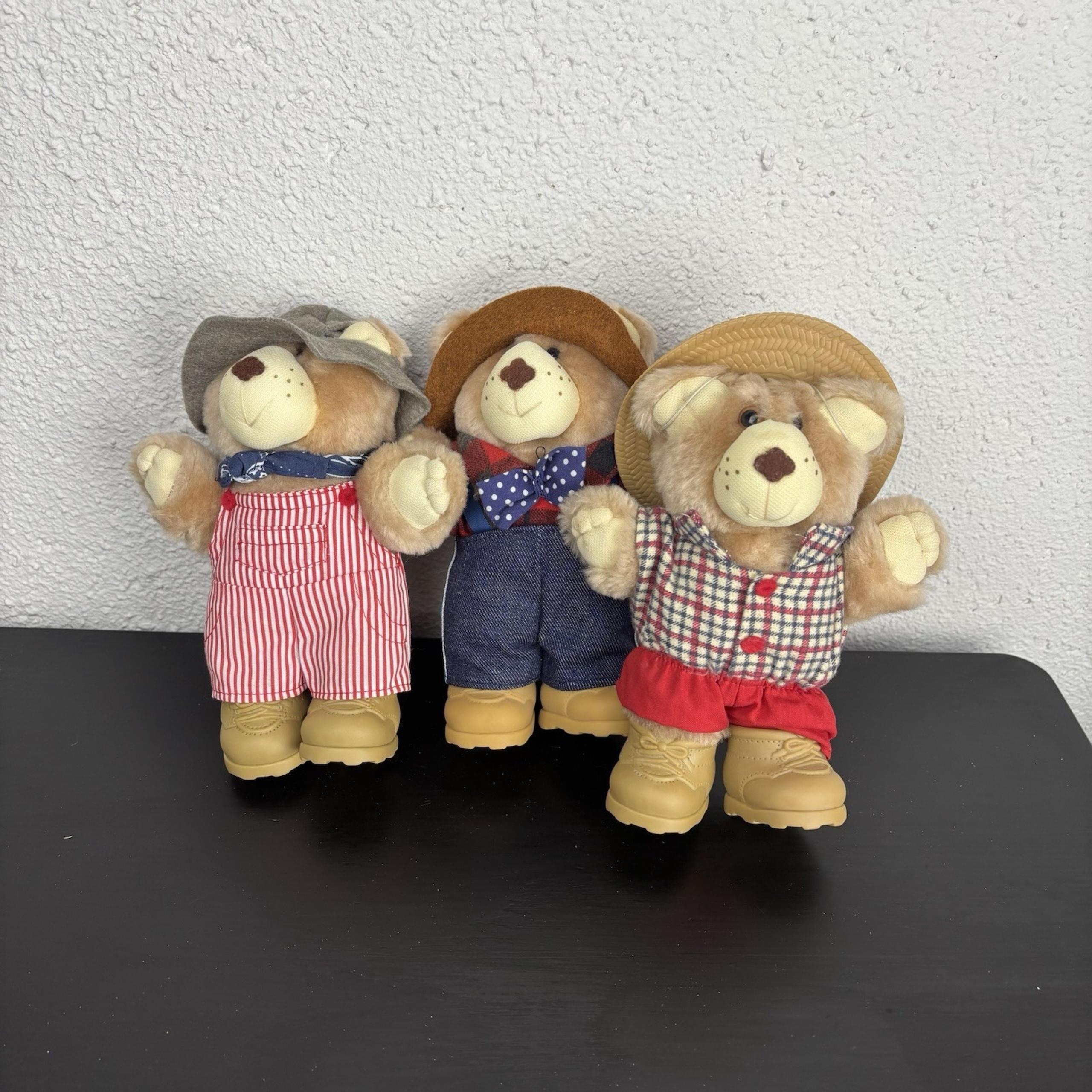 Vintage 1986 Wendys Furskins 7" Teddy Bear Plush Set Of 3 Bears Xavier Roberts
