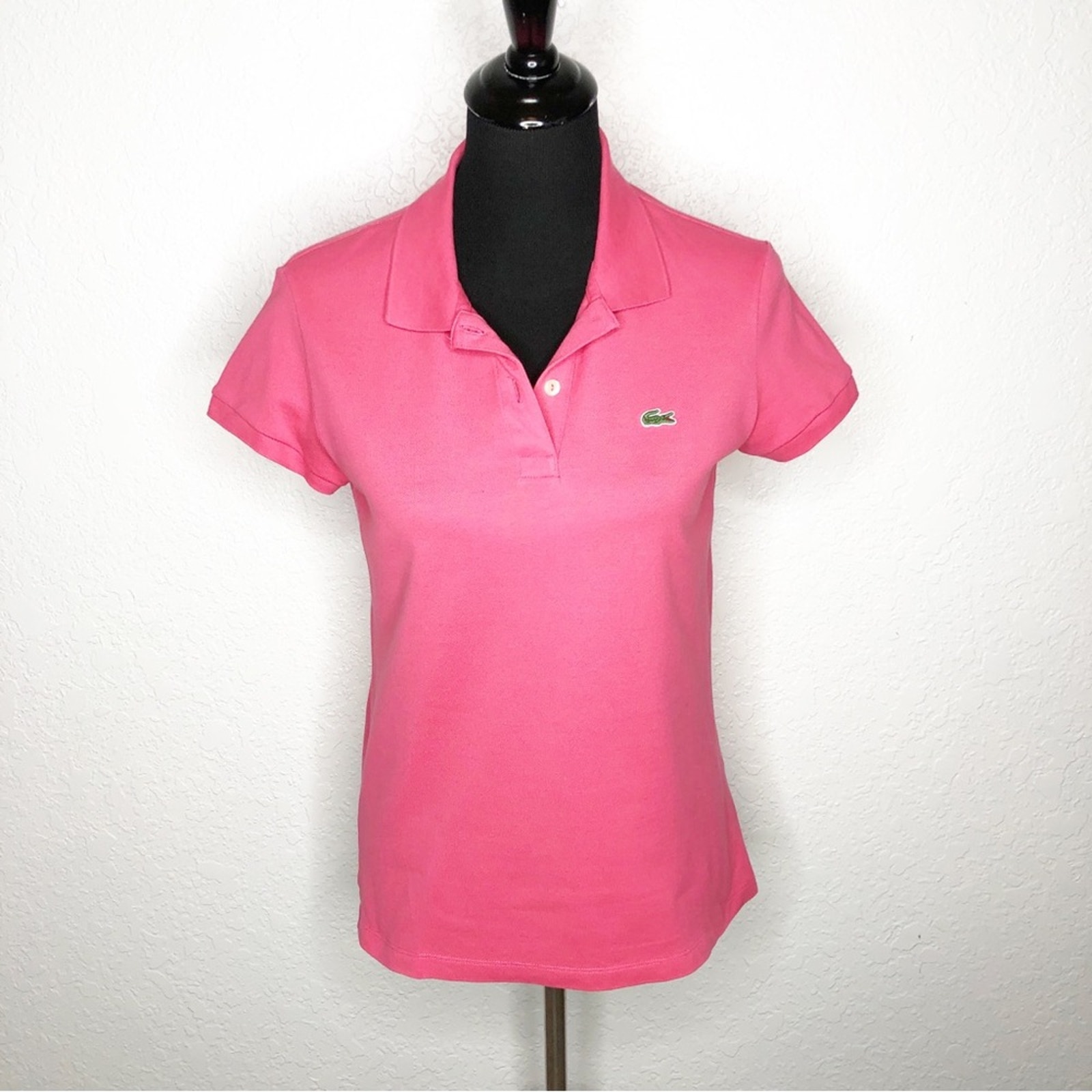 Lacoste bright pink short sleeve knit polo top size 40 or Medium