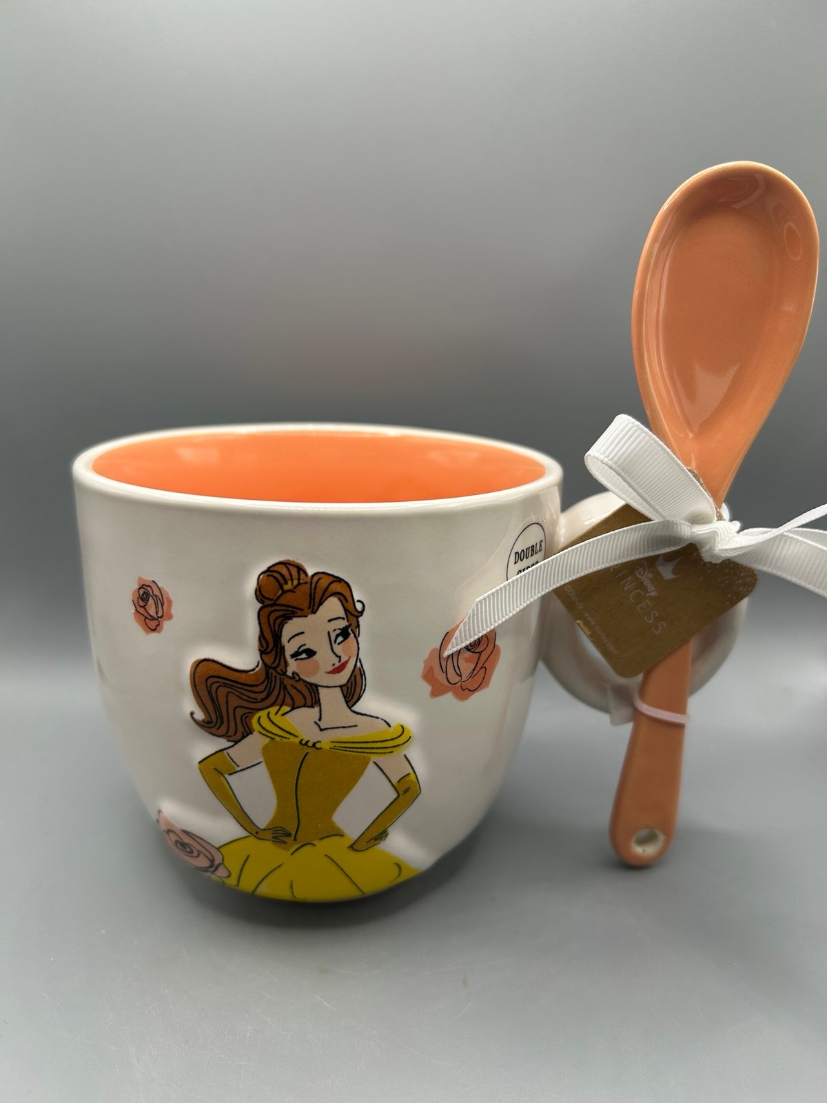 Rae Dunn Disney Princess BEAUTIFUL AS A ROSE Belle Mug With Spoon BRAND NEW
