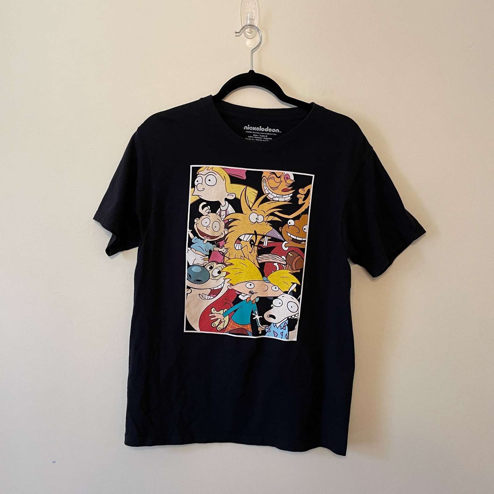 Nickelodeon M Tall short sleeve t-shirt black cartoon characters Arnold casual