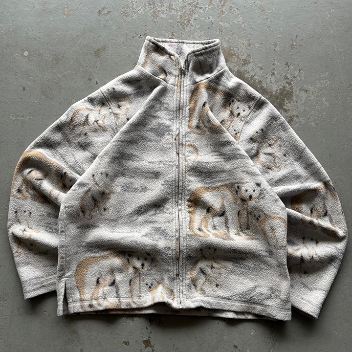 Vintage 90s Y2K Polar Bears Nature Fleece AOP Grunge Jacket