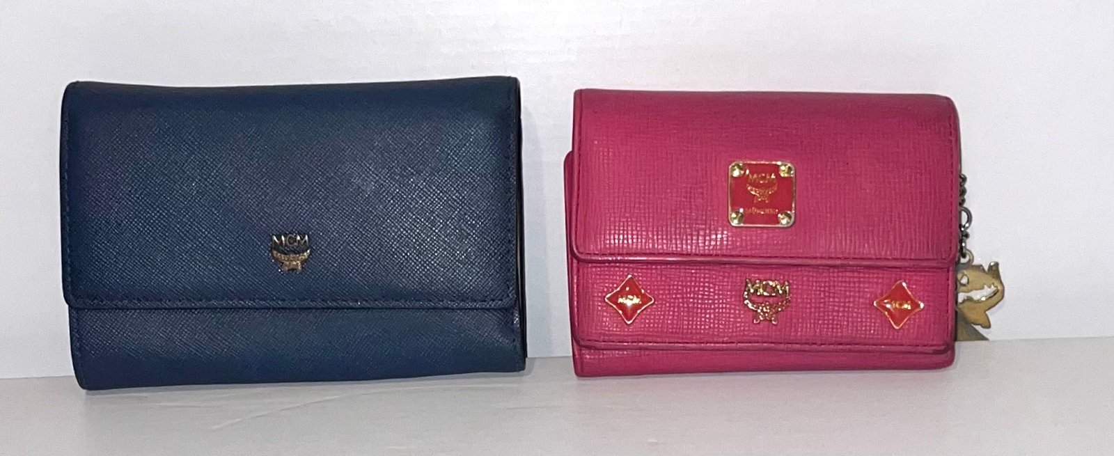 MCM Wallet Bundle Blue Pink Small Bifold Purse Leather Wallet MCM Charms Rehab