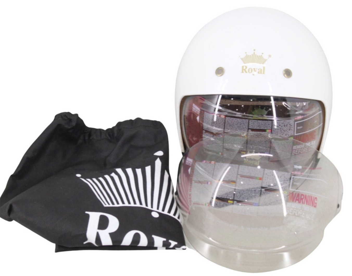 Royal M139-TR-1M Medium Open Face Motorcycle Helmet Retro w Tint Visor White