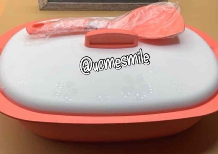 Tupperware Legacy Essentials Coral Oval Rice Server Bowl White Lid & Ladle