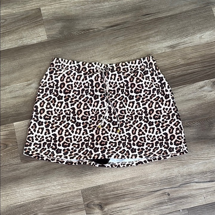 Jess Lea Women's XL Skort Brown Black Polyester Safari Chic Leopard Drawstring