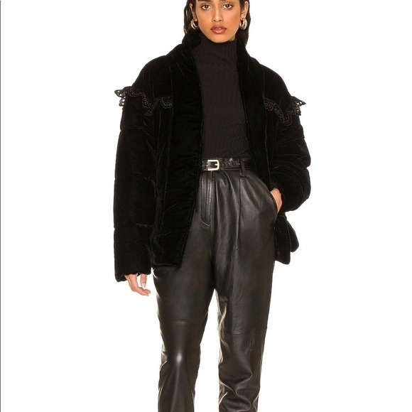 Tularosa Juliet Velvet Puffer Coat in Black Size Large
