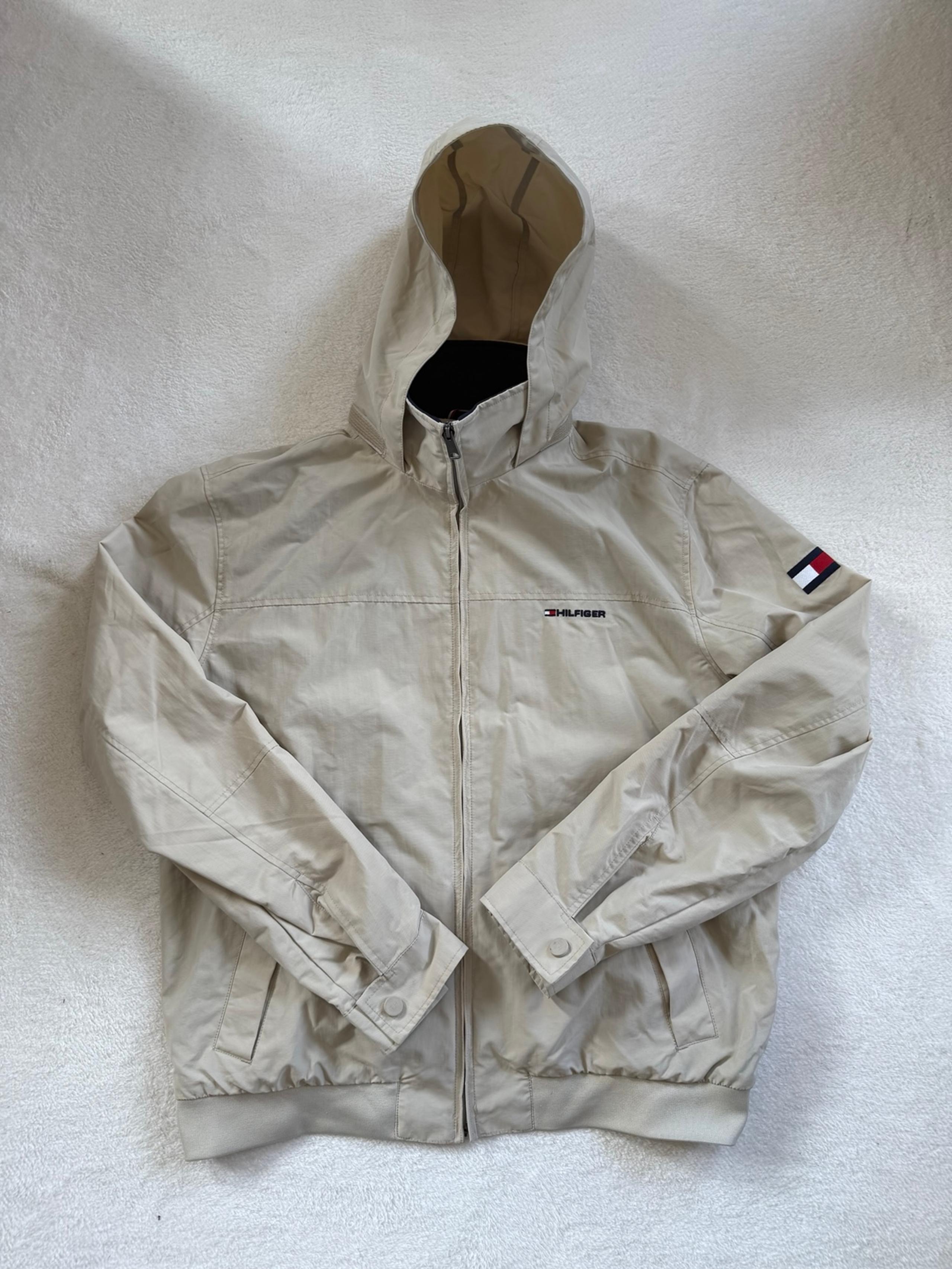 Tommy Hilfiger Mens Tan Zip Hide Packable Hooded Windbreaker Jacket Men’s XL