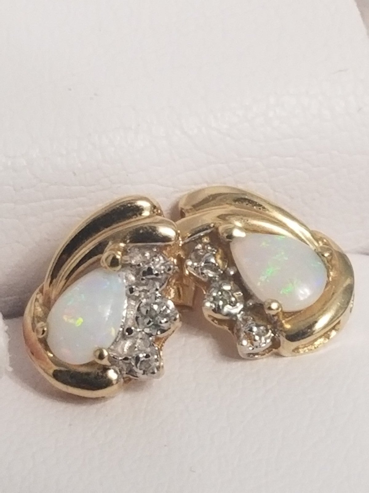 10k Pear Shape Opal and Diamond Earrings