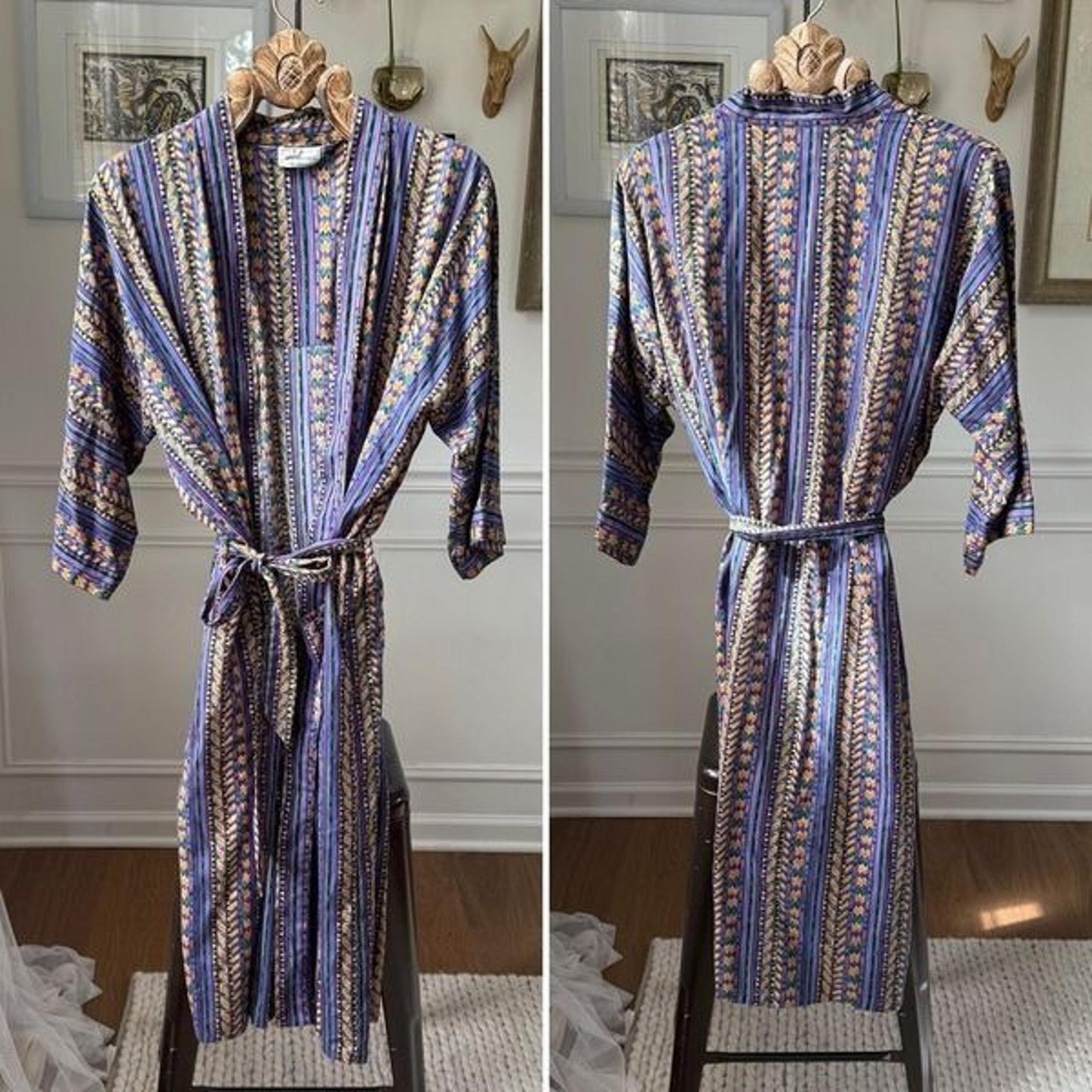 Vintage 90s Jacobson’s Lightweight Tribal Print Robe Purple Green Tan OSFM Unise