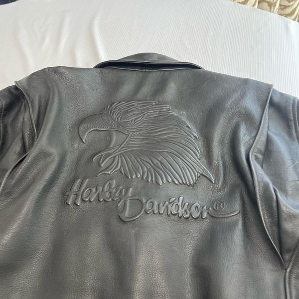 Harley Davidson Embossed Screaming Eagle Black Leather Jacket Size 52 Reg 2XL
