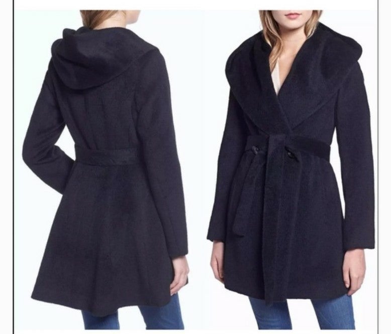 Trina Turk Sheared Long Coat In Navy