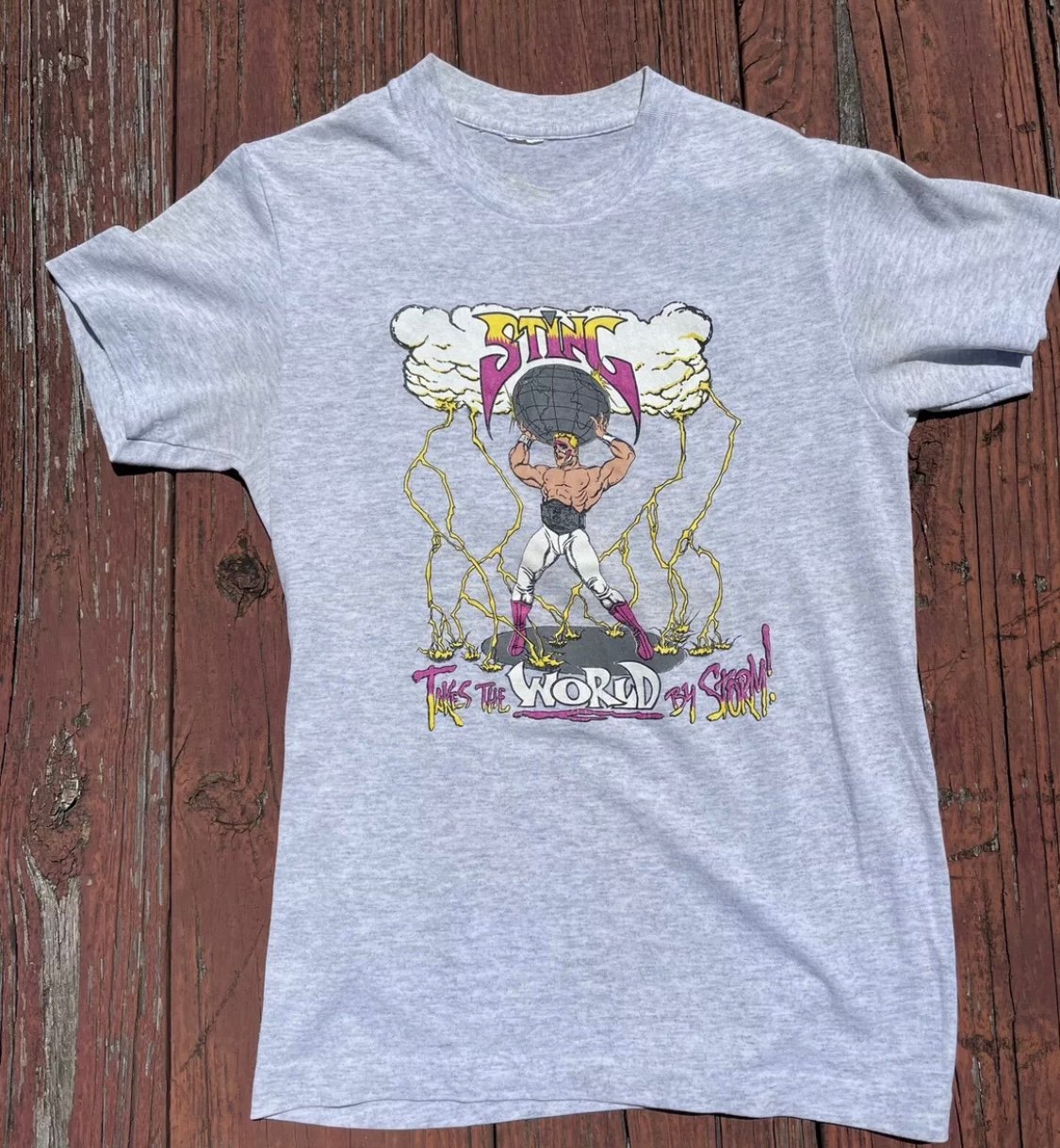 Rare WCW Sting Takes The World By Storm 1991 Vintage Wrestling T Shirt WWF WWE