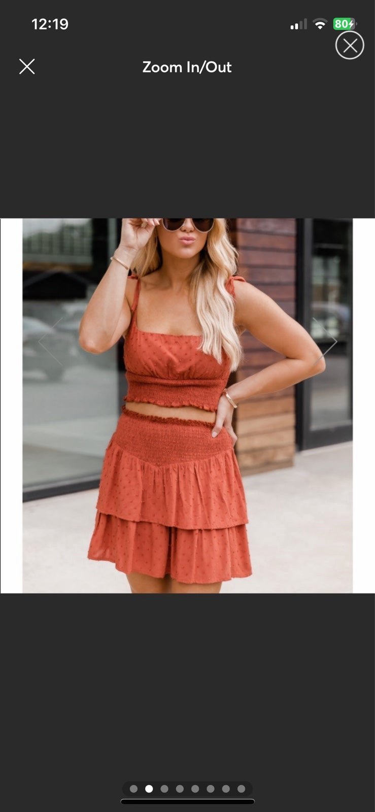 Pink Lily- Burnt Orange Swiss Dot Skirt Set