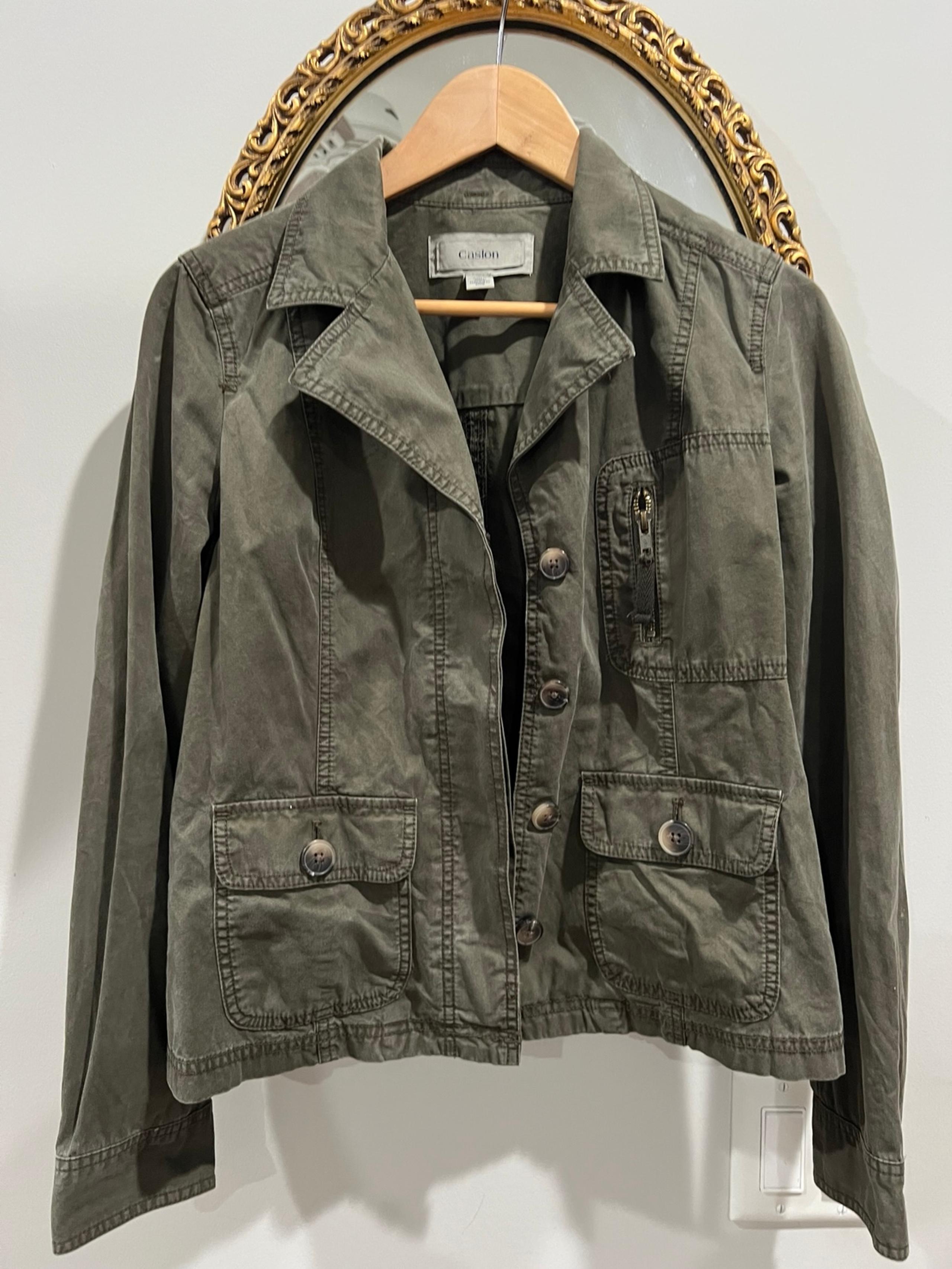 Caslon button front green utility shacket small