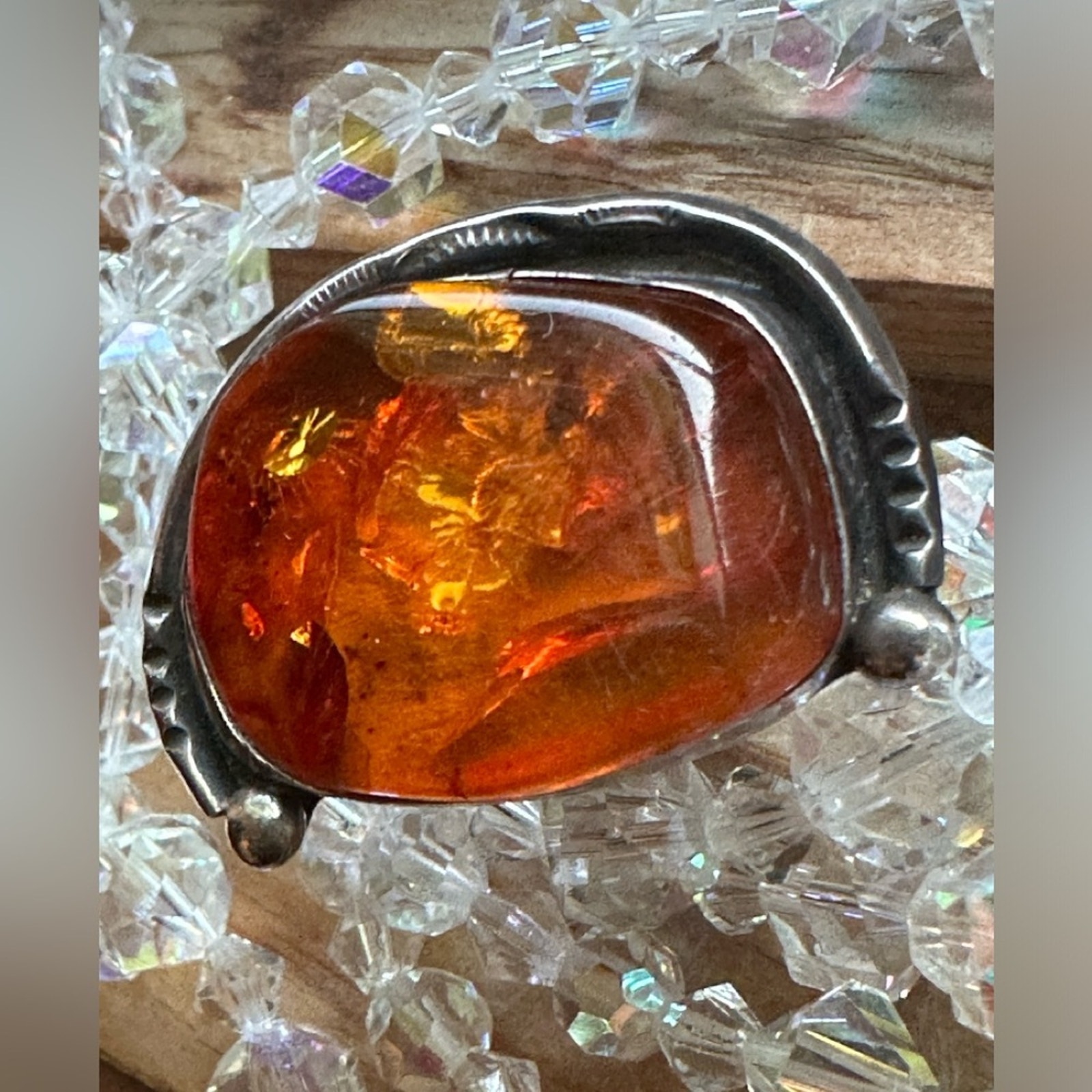 Vintage Baltic Amber and Sterling Silver Ring Sz. 7.5