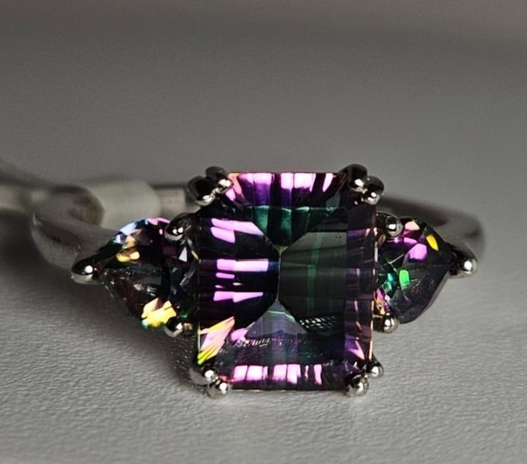 MAGESTIC Mystic Topaz Set in Sterling Silver in a French Style Squared Band!
