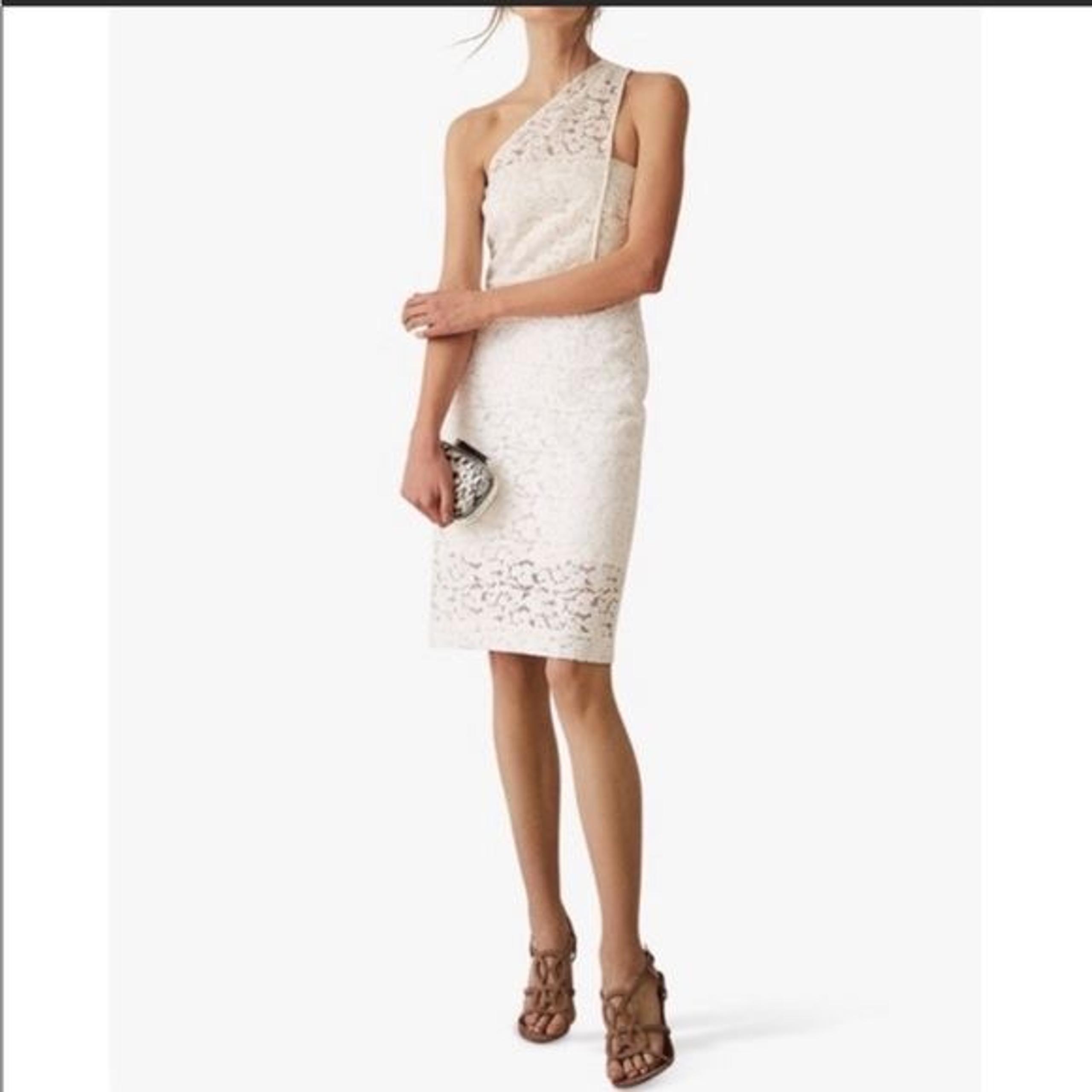 Reiss Sophia white floral lace one shoulder dress, 10