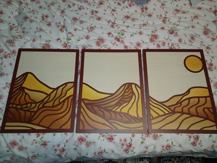 Mountain Line Minimalist Wall Art(12 x16 ), Wooden Modern 3D Art Set, 3 Panel