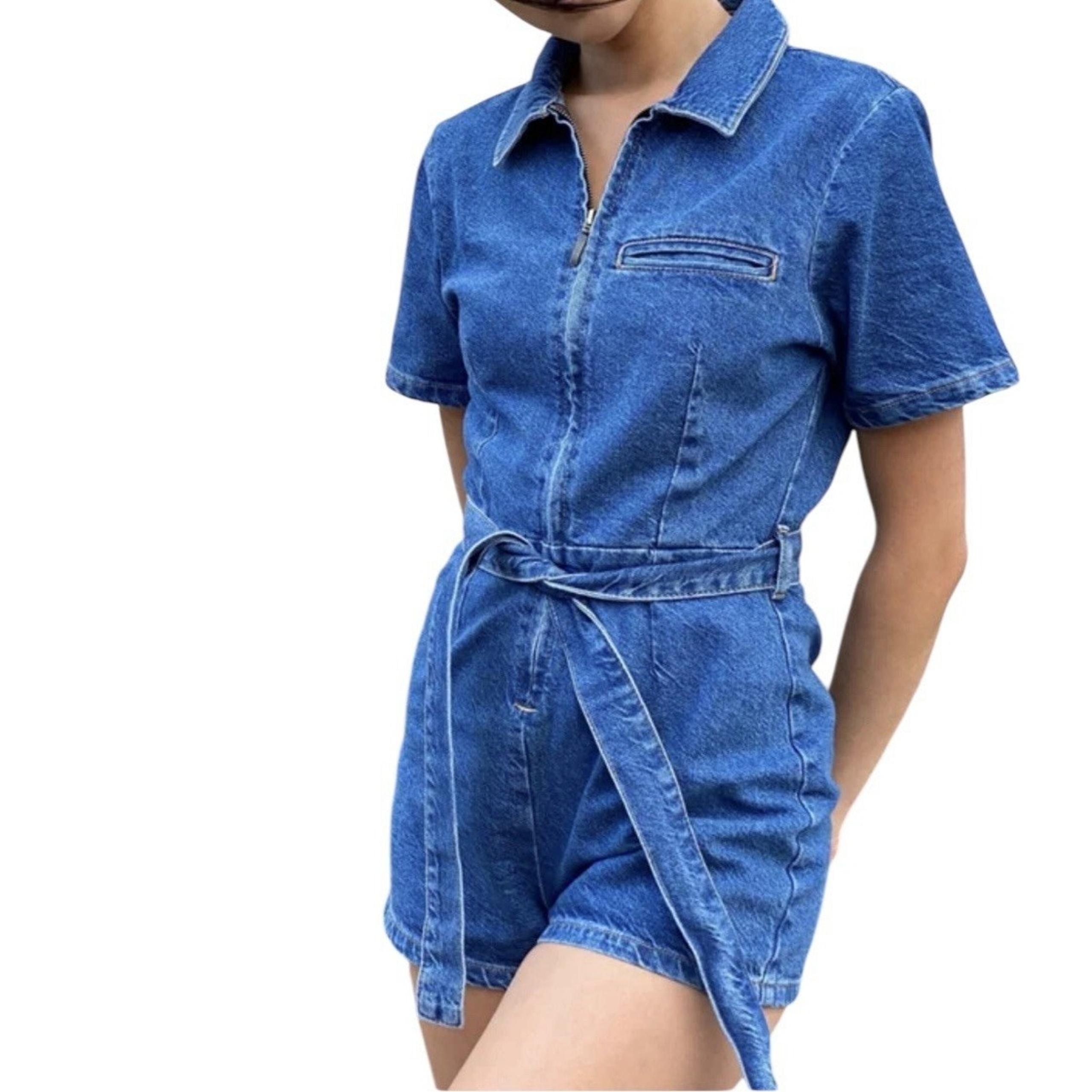 BDG Urban Outfitters Denim Romper Jumpsuit Women's Size 0 Blue Zip Summer