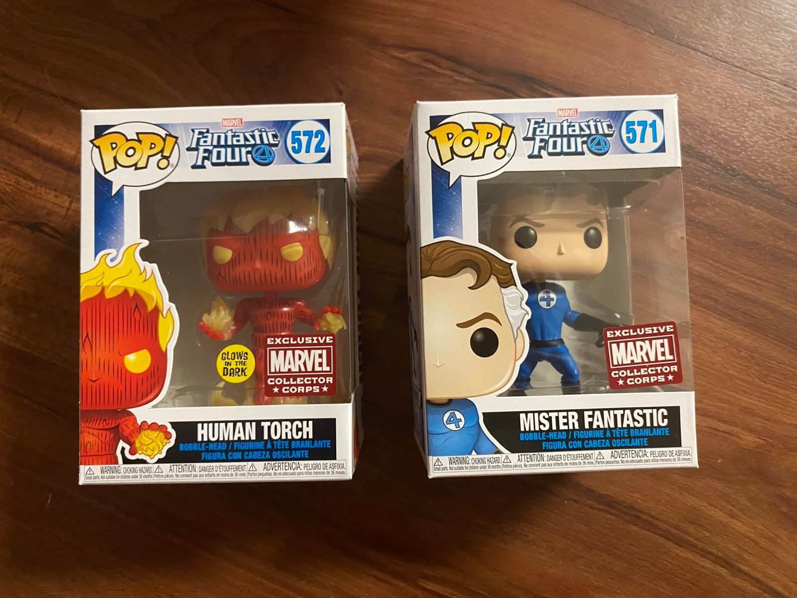 Funko Pop! Human Torch #572 & Mister Fantastic #571 (Marvel Collector Corps)