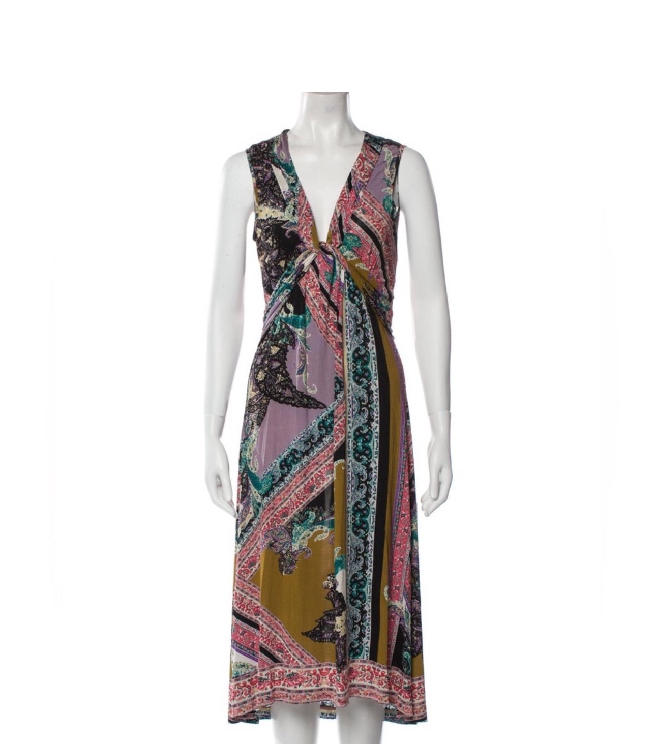 Etro Made In Italy Paisley Print Midi Length Dress Sleeveless Size 44
