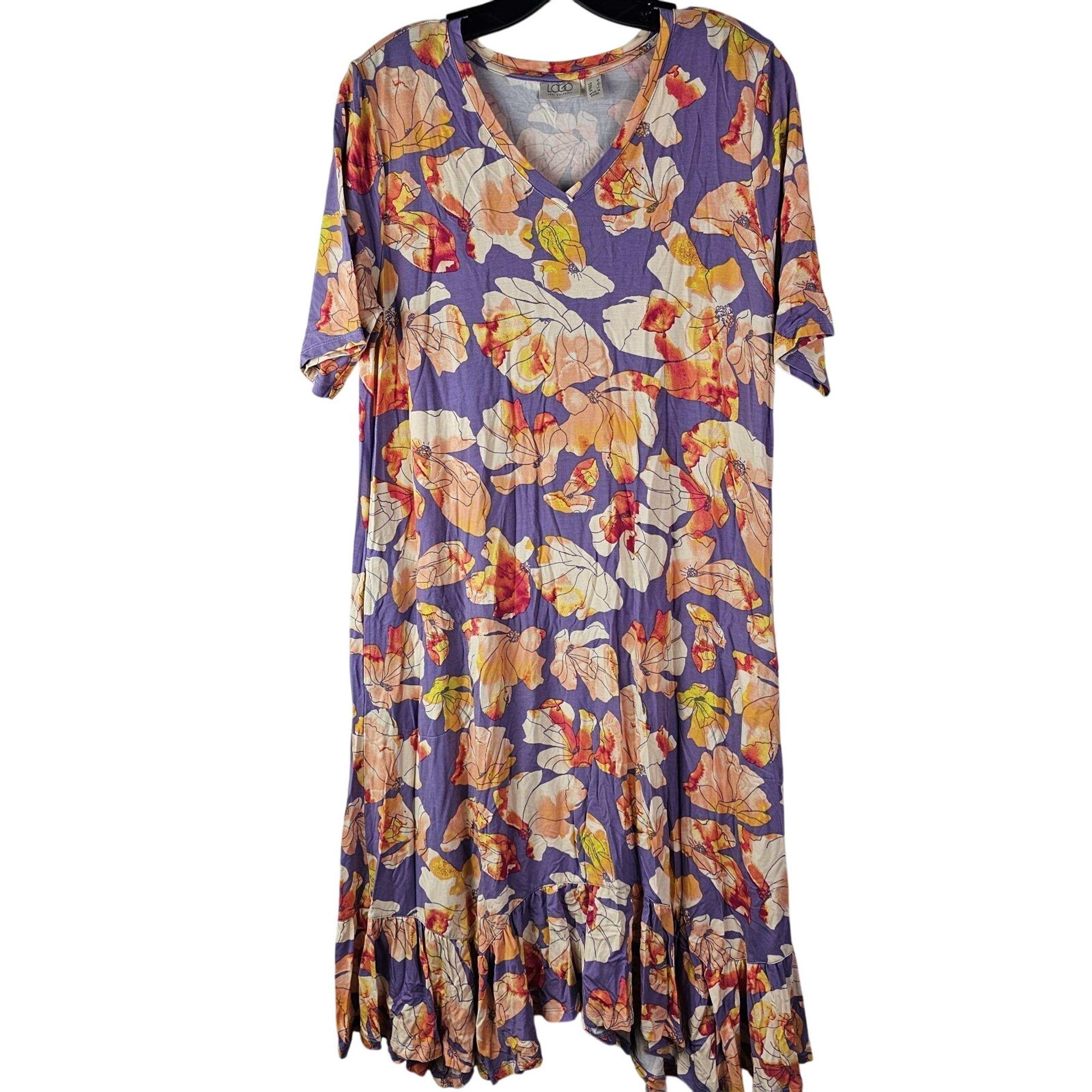 LOGO by Lori Goldstein Purple pink Knee Length SS V-neck Casual Dress Medium