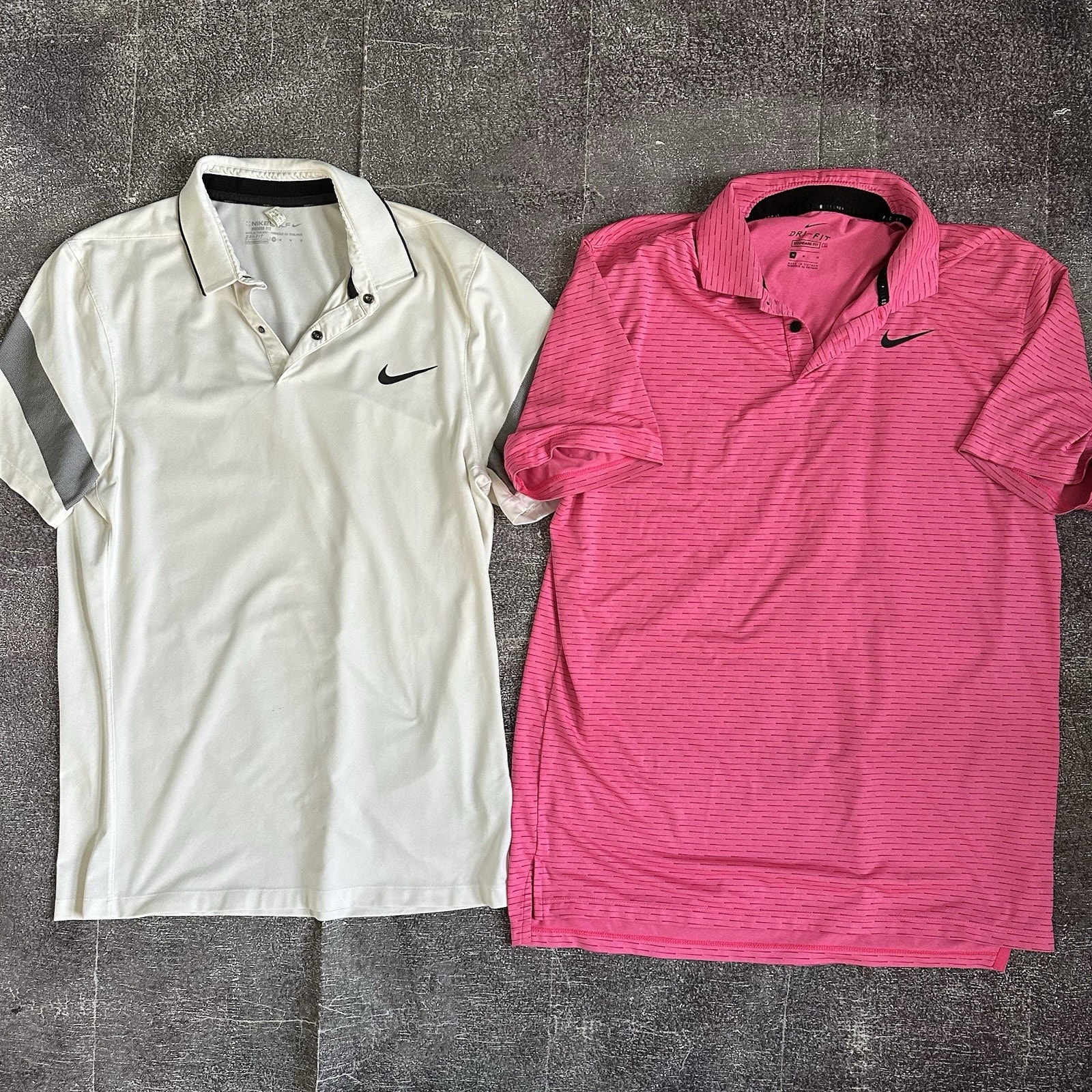 Men's Nike Vapor Fly Framing Commander Pink Azalea White Golf Polo Lot of 2 Sz M
