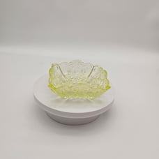 Vintage EAPG Vaseline Glass Daisy And Cross Pattern Trinket Dish Glows