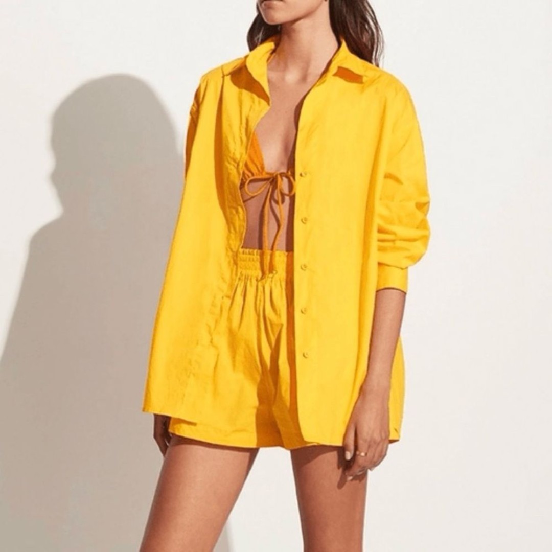 NWT Faithfull The Brand Dalia Shirt Button Up Cotton Poplin in Citrus Size L