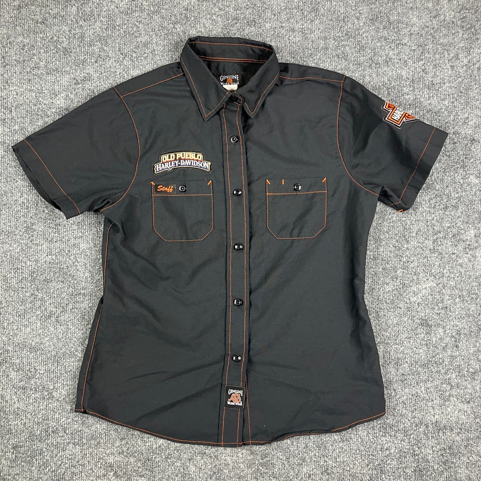 Harley-Davidson Button-Up Shirt Womens Size M Black Workwear Short Sleeve Biker