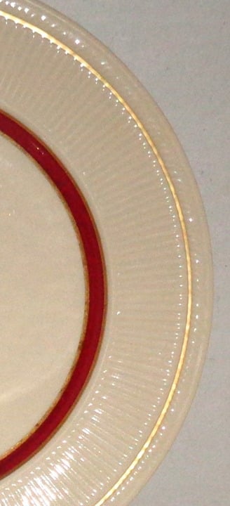 Vintage Shenango Restaurant Ware Plates Maroon Gold Band Ribbed 8 Set of 6