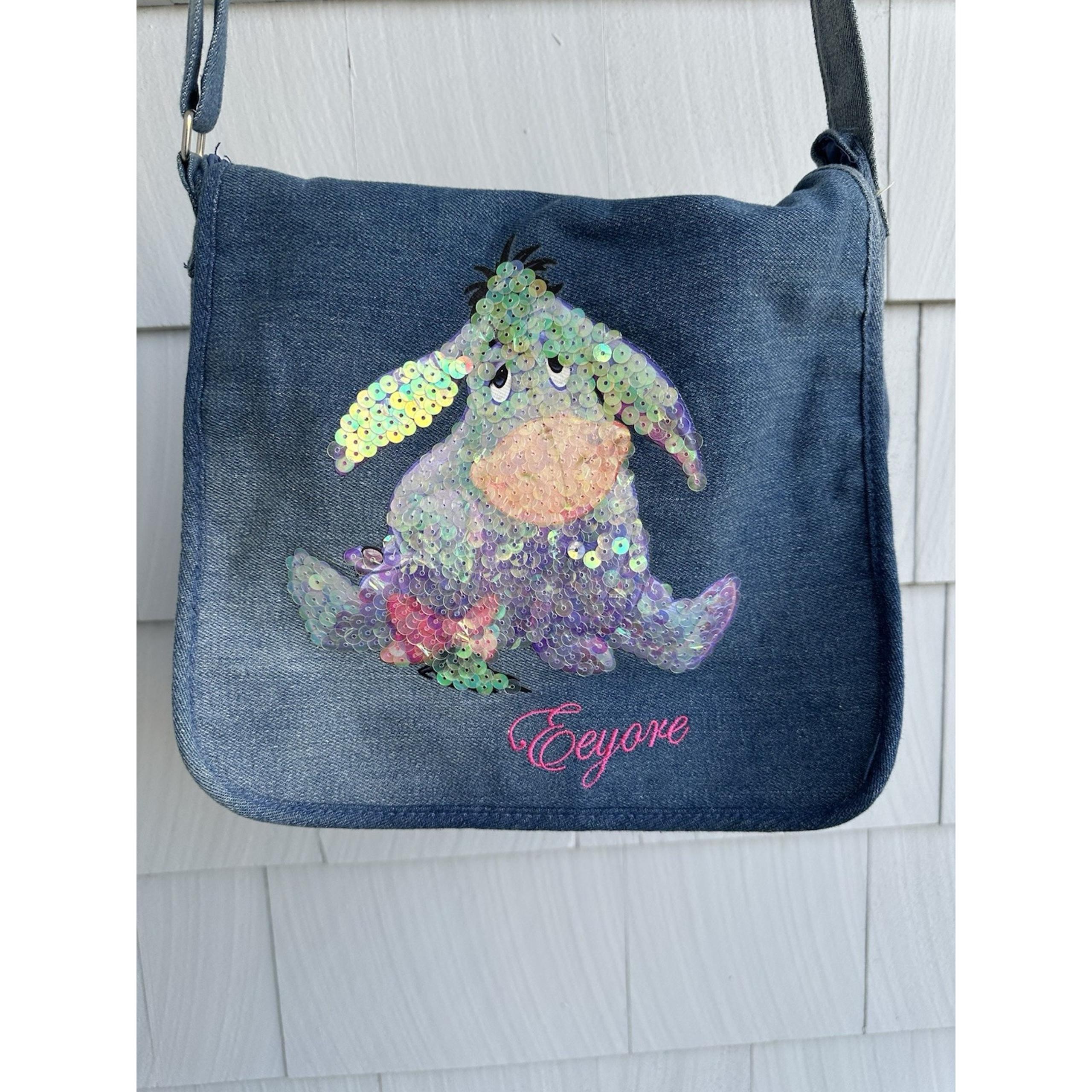 Vintage Y2K Disney World Winnie the Pooh Eeyore Jean Tote Shoulder Bag 12" x 12"