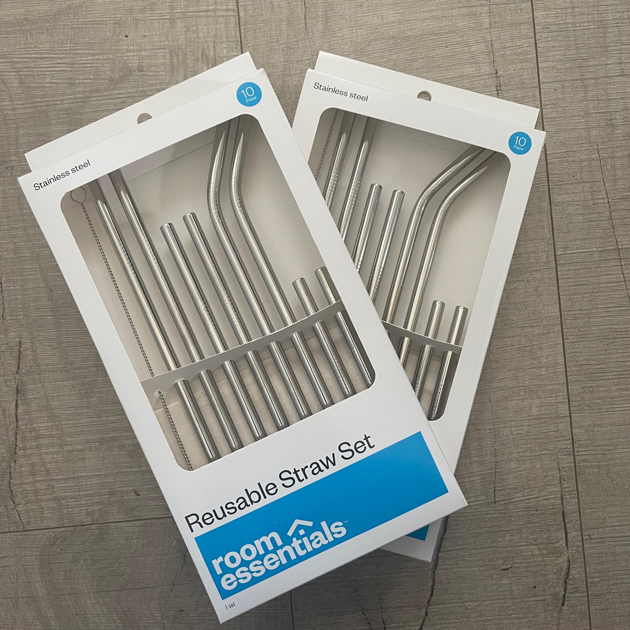 10 piece Reusable Straw with cleaning brush and carrying pouch