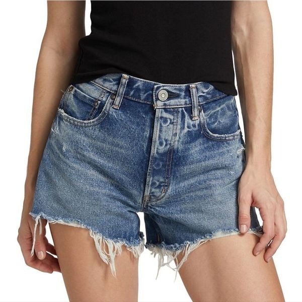 Moussy MV Reedy Distressed Cut-Off Shorts In Blue Size 28 NWT