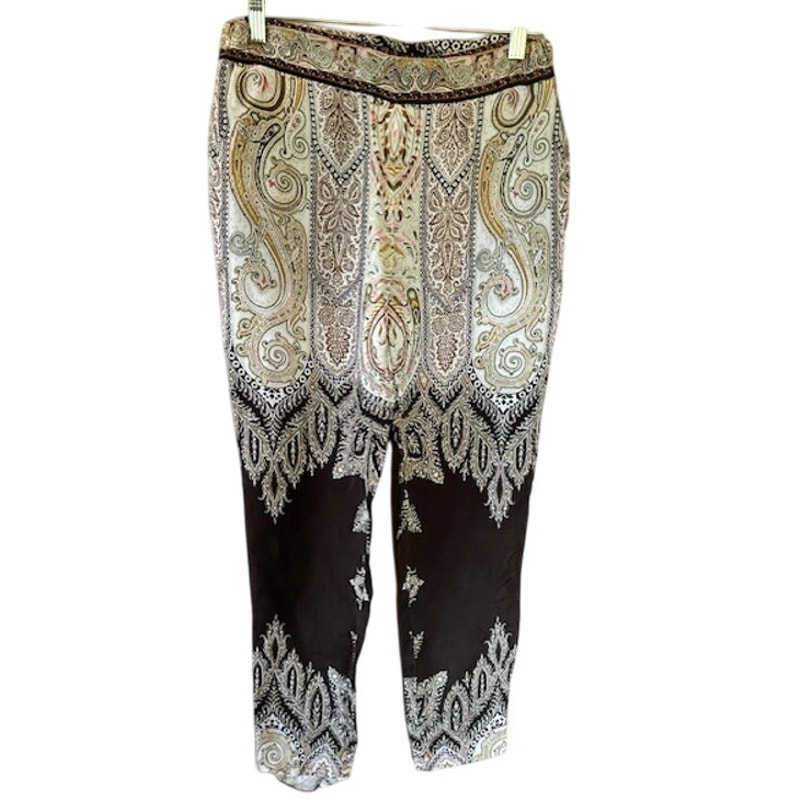 Etro Neutral Paisley Printed Sateen Pants, size 40 (4-6) Made in Italy