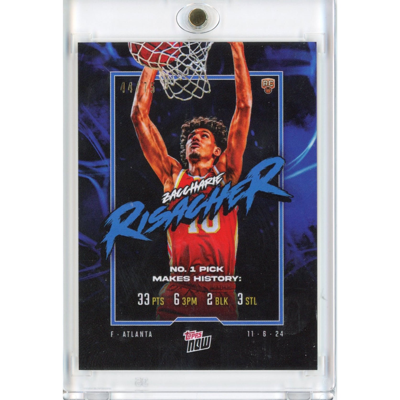 2024 Topps Now Zaccharie Risacher #5 Blue #/75 Rookie Card