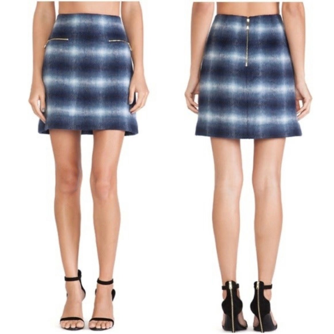 Kate Spade NWT Zip Pocket Mini Skirt Wool Blend Blue Ombré Stripe Size 8