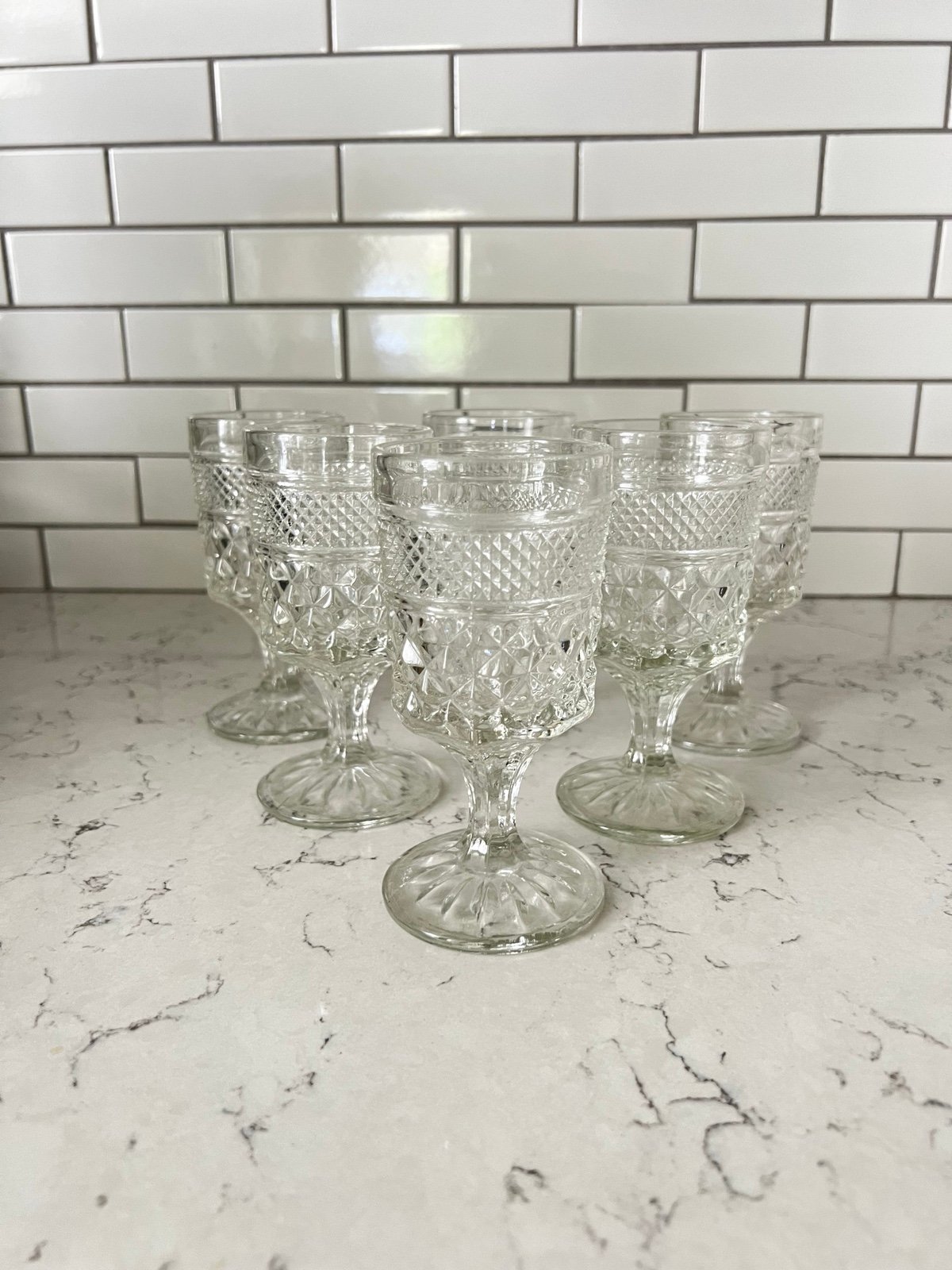 1960s Anchor Hocking Wexford Pattern Goblets Wine Glasses - Set of 6
