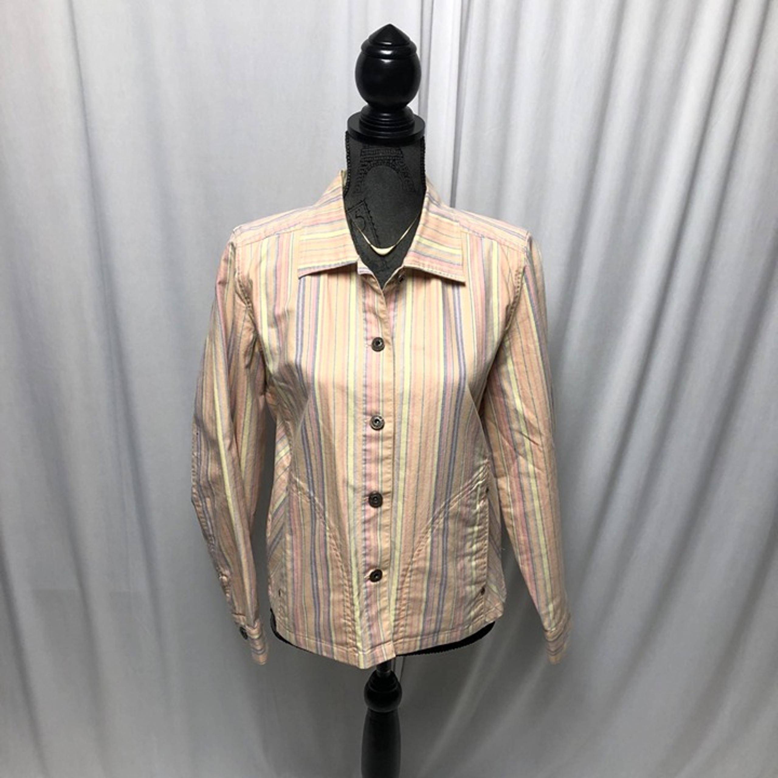Christopher and Banks Jacket Womens Medium Pastel Striped Button Up Pockets
