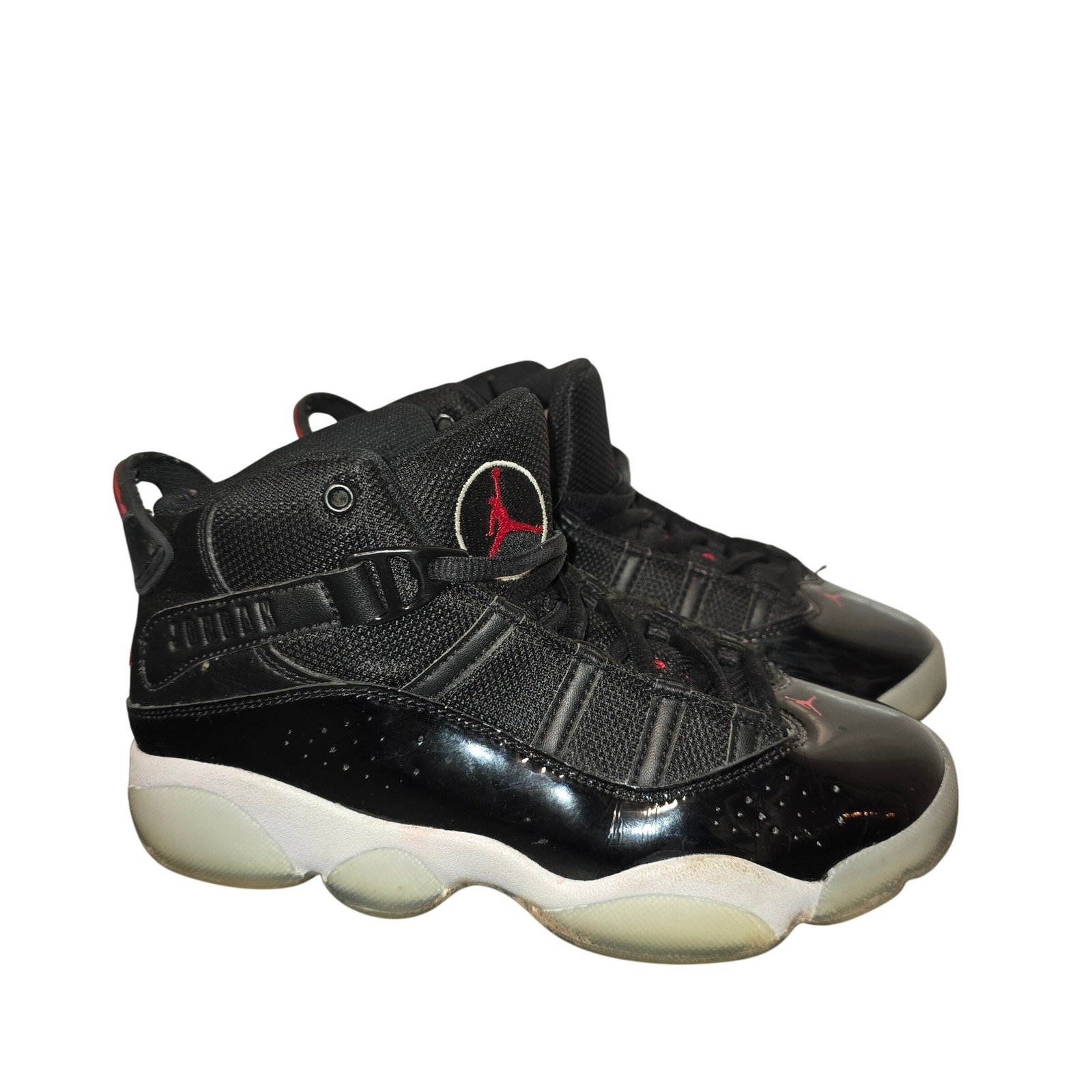 Jordan 6 Rings Basketball Shoes Youth Sneakers Black Red Jumpman Size 2Y