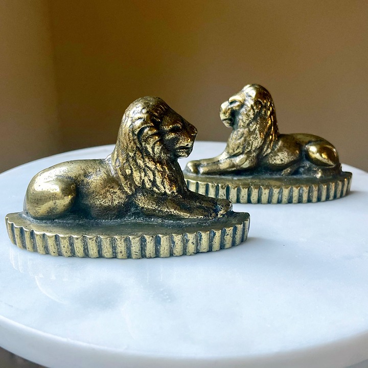 Vintage Brass Lion Bookends