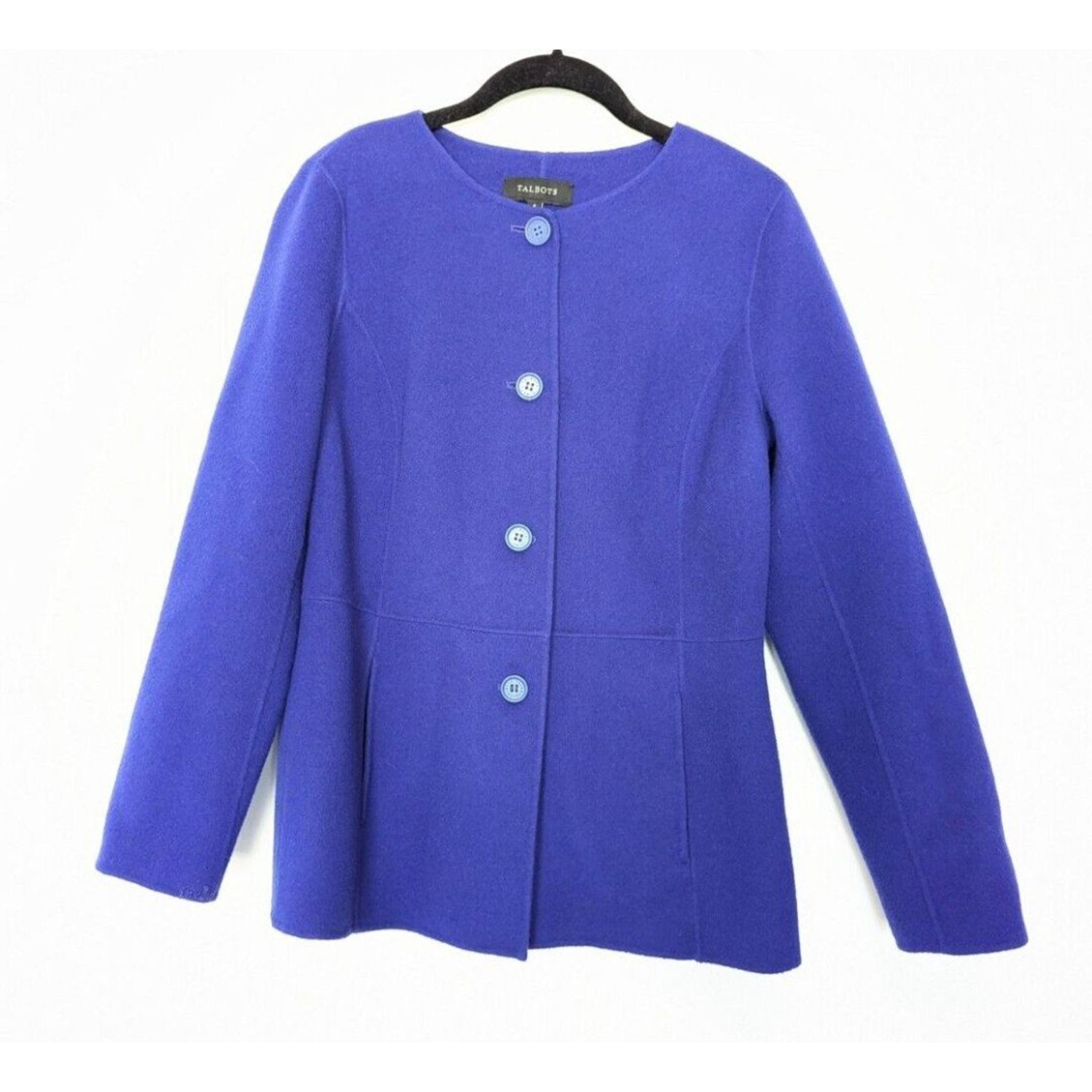 Talbots Wool Blend Jacket Womens Size 6 Blue Structured Business Office Mature