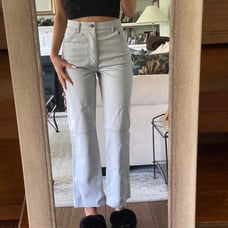 free people gray straight leg leather pants 0