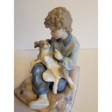 LLADRO Figurine Retired Boy Dog 5703 Behave