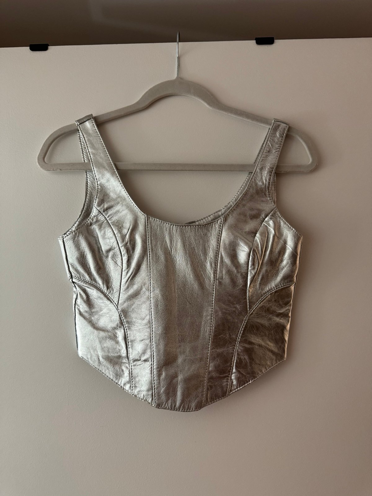 Metallic Silver Leather Corset
