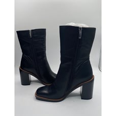 Franco Sarto Women's Black Leather Square Toe Stevie Mid Calf Boots Size 5M NIB