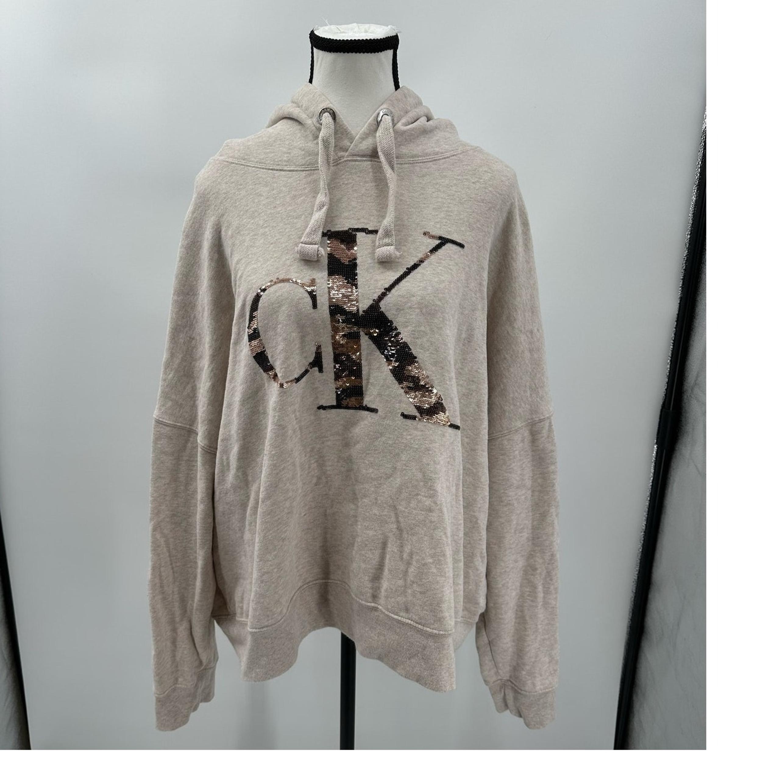 Calvin Klein Jeans Women's Pullover Hooded Sweater - 3X - Light Pink Sequin Logo